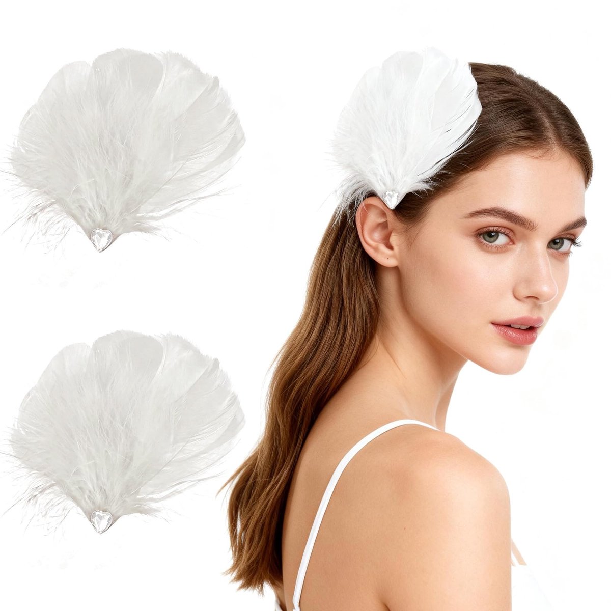 Dailygoods - Witte Veren Haarclips voor Vrouwen en Meisjes