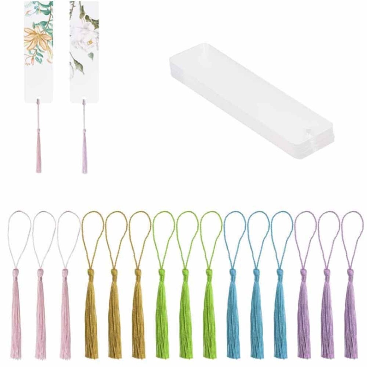 Dailygoody - Acryl bladwijzers - Mini blanco kwastjes - Krasbestendig en helder - Rechthoekige bladwijzers - Voor klaslokaal en DIY projecten