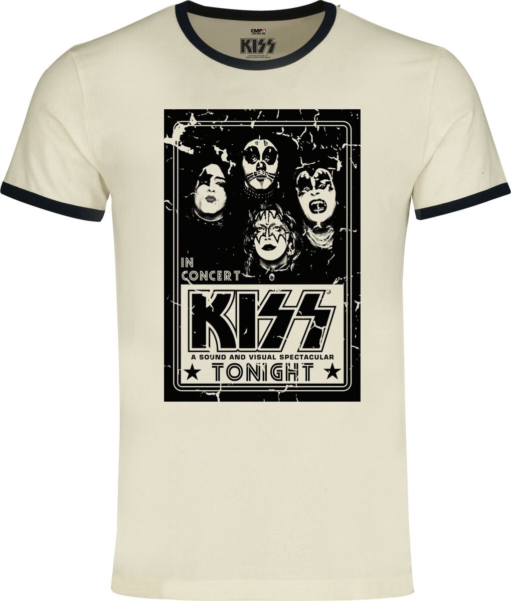 Kiss In Concert - Ringer Shirt Heren T-shirt - gebroken wit - 4XL