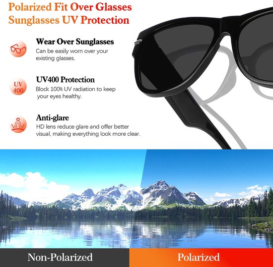 Dailygoods - Gepolariseerde zonnebril - UV400 bescherming - Overbril voor brildragers - Zwart - Voor mannen en vrouwen - Ideaal voor reizen en rijden van Dailygoods — afbeelding 4