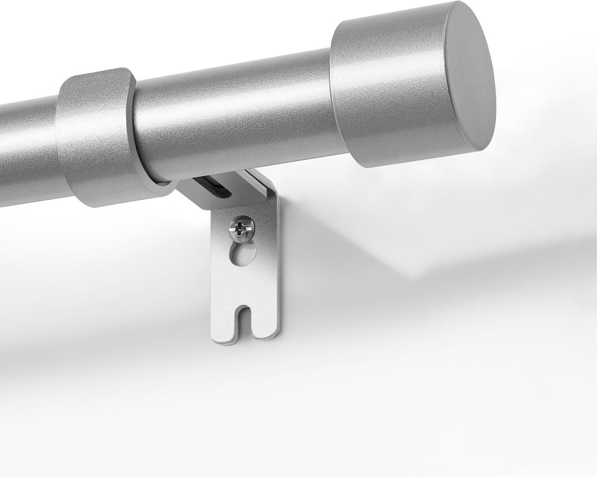 Dailygoody - Verstelbare gordijnroede - Decoratief - 76 cm - 114 cm - Zilver - Aluminium eindkap - Geschikt voor slaapkamer en woonkamer