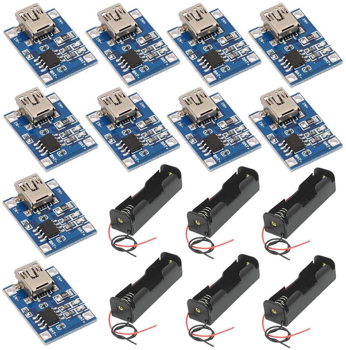 Dailygoody - 18650 Lithium Batterij Laadmodule - Mini USB - Beschermingsmodule - 10 Stuks - Batterijhouder Met Aansluitkabel - Geschikt Voor 3,7 V Bat...