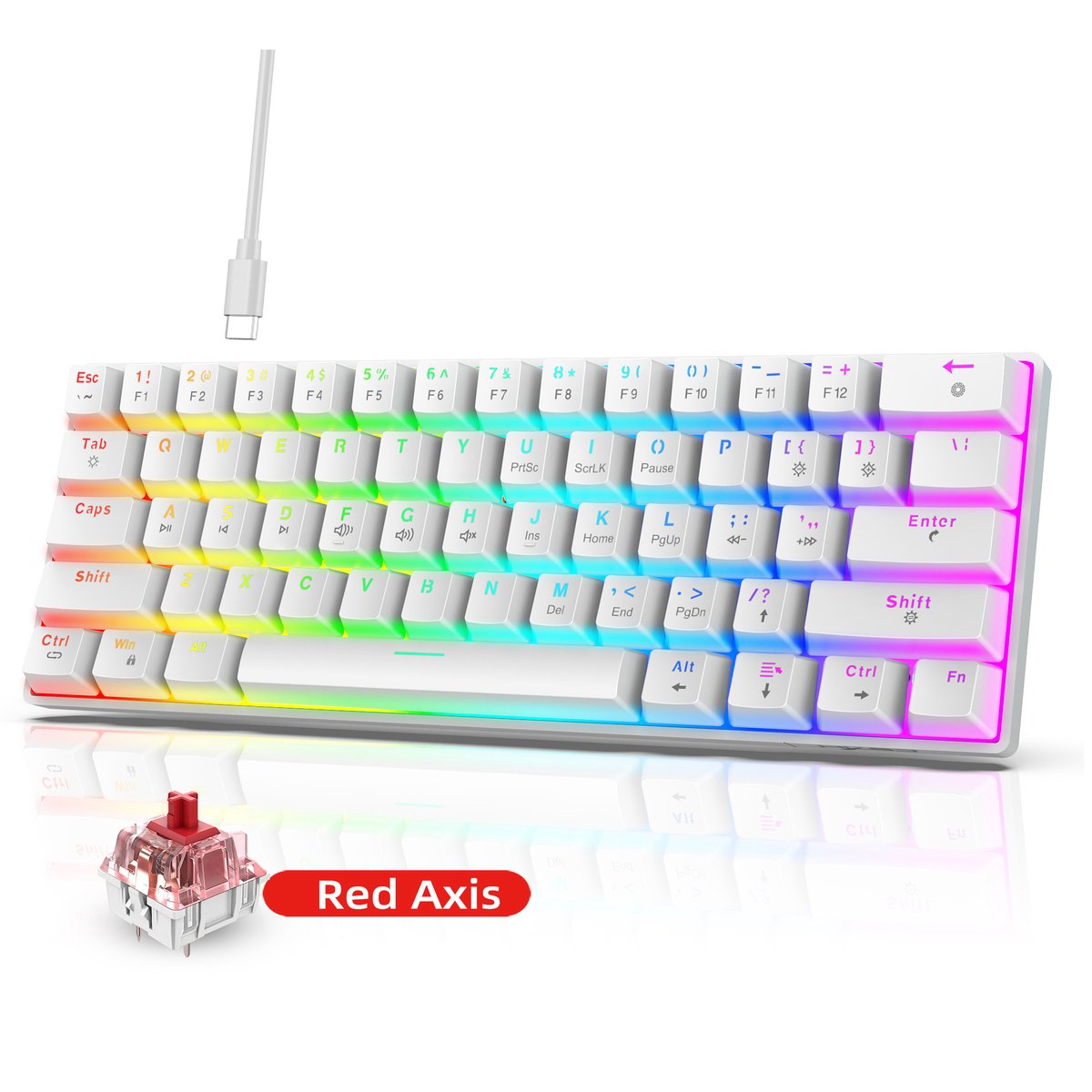 HXSJ V900 - Bedrade Gaming Toetsenbord - Mechanisch - RGB - Red Switch - 61 Keys - QWERTY Toetsenbord - Wit