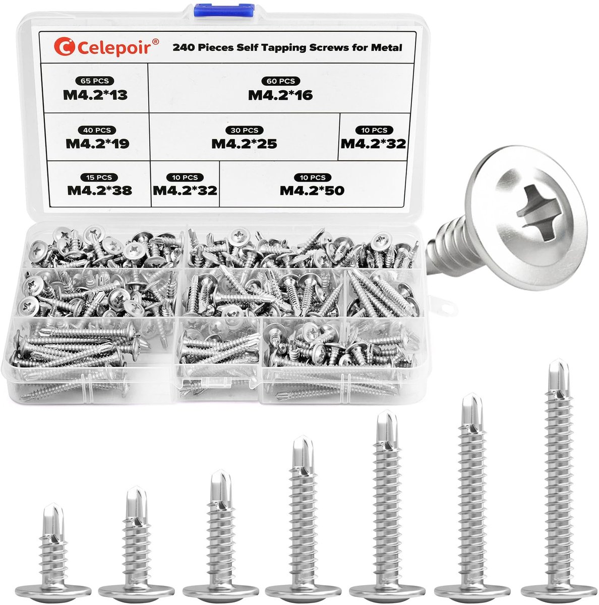 Dailygoods - Dailygoody - 240 Stuks Zelftappende Schroevenset - Kruisplaatschroeven - Perfect voor Doe-het-zelvers - M4.2 - Zelfborende Schroeven voor Staal - Idea