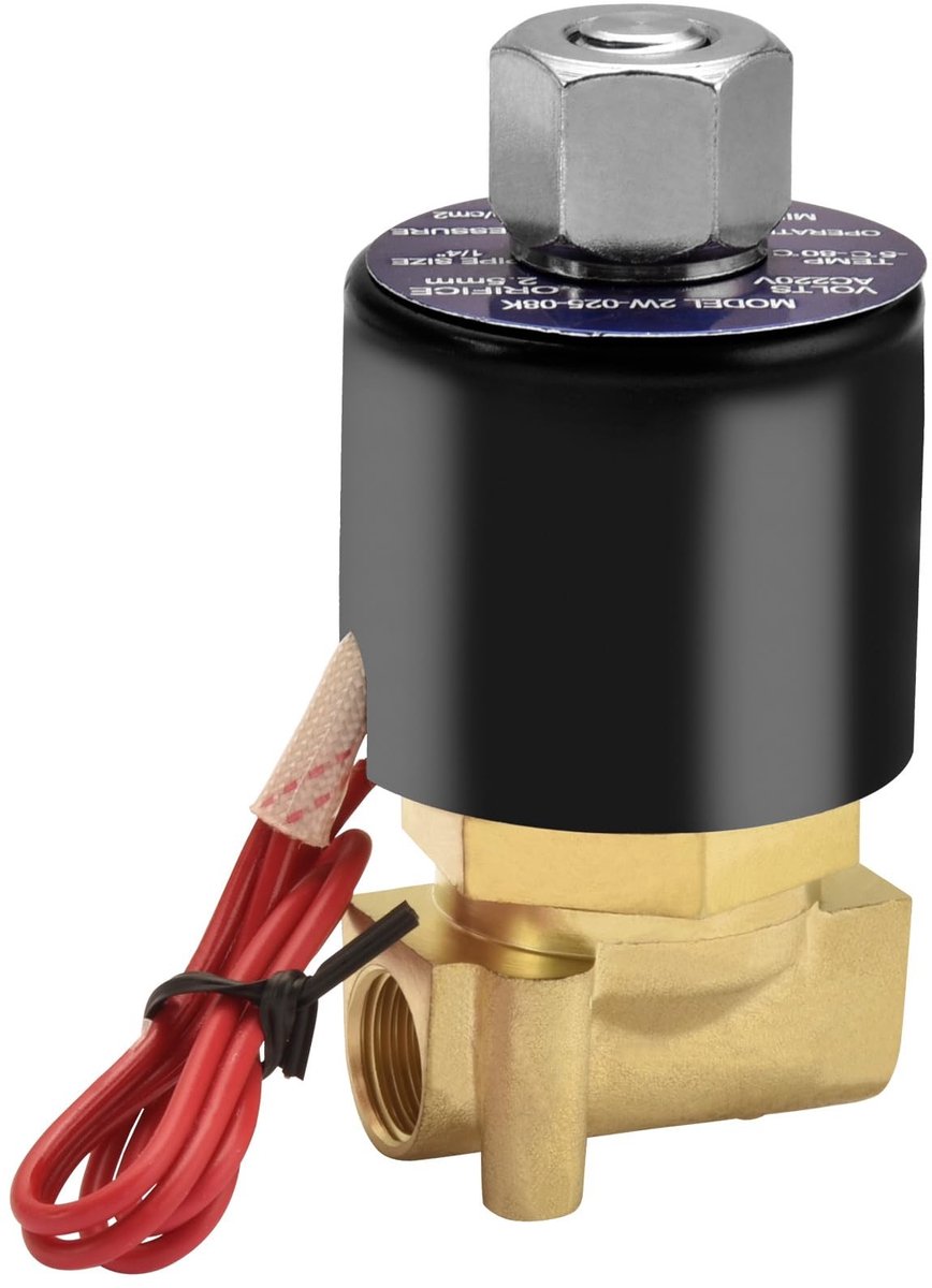 Dailygoods - Dailygoody - Solenoïde Klep - Waterafsluiter - Directe Actie - 1/4 Inch - Messing - Normaal Open - Voor lucht en gas - 2-weg klep