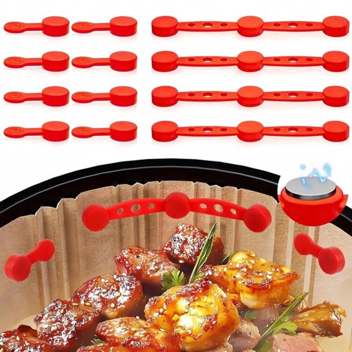 4 sets magneten voor bakpapier in de airfryer, siliconen magneetclips, hittebestendig, herbruikbaar.