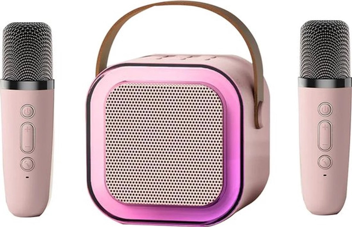 Bluetooth karaokemicrofoons, geschikt voor kinderen en volwassenen, met Bluetooth-luidspreker, RGB-verlichting en compatibiliteit met pc's, mobiele telefoons, tablets, tv's en andere apparaten - 1 paar in roze.