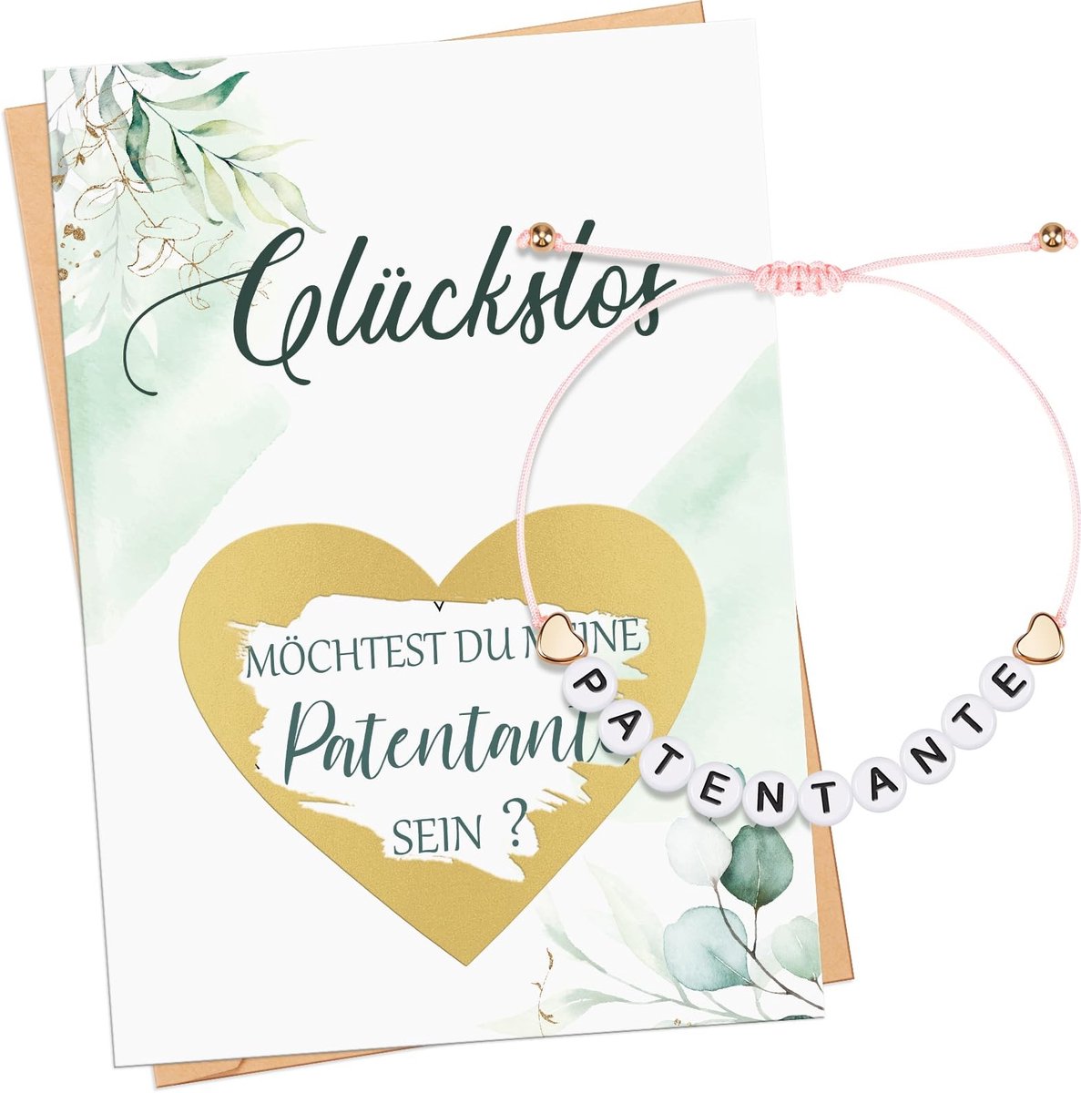 Dailygoods - Dailygoody - Cadeauset voor dooppatin - Unieke uitnodiging - Elastische armband - Kraskaart - Perfect cadeau voor vriendin of zus - Inclusief env