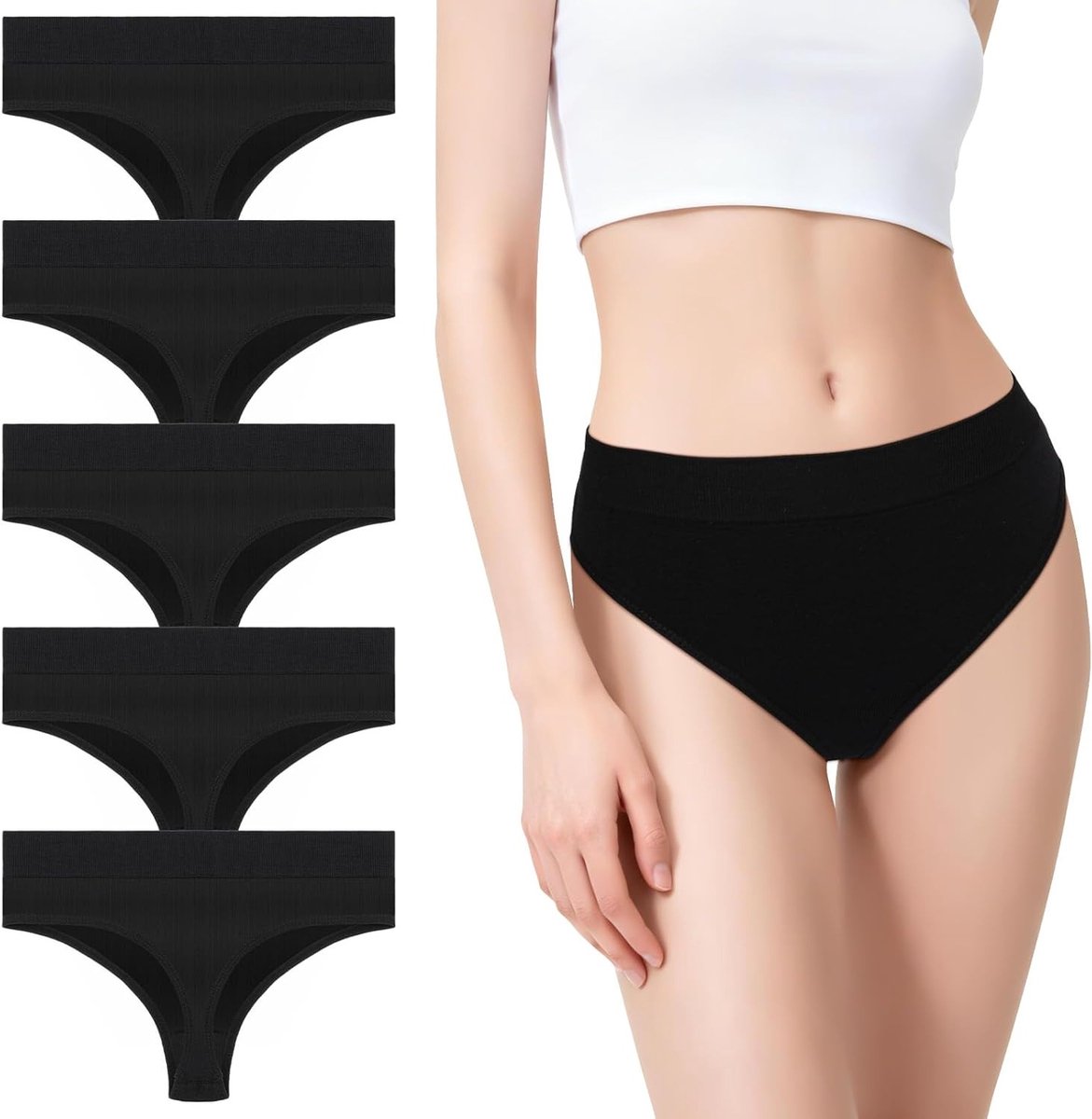 Naadloze strings voor dames - Set van 5 onzichtbare slips, comfortabel sportondergoed, sexy lage taille voor dagelijks gebruik en fitness