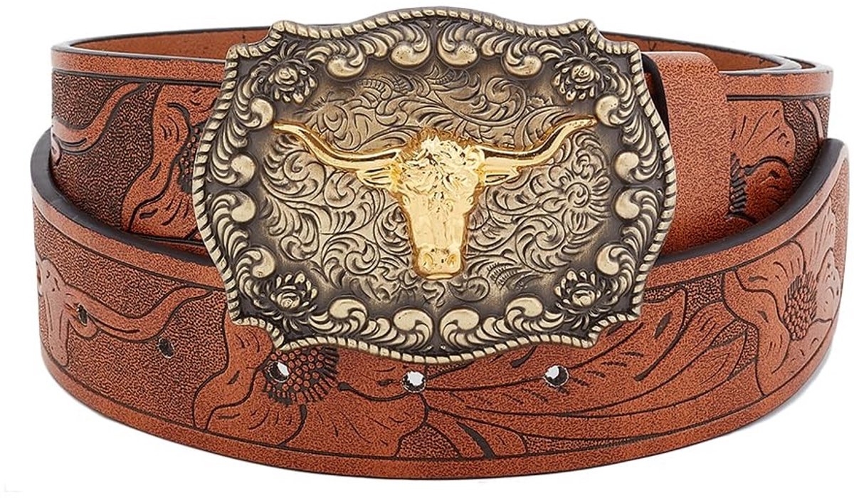 Dailygoods - Dailygoody - Cowboy Westerse Lederen Herenriem - Cowgirl - Rodeo - Koeienkop - Uniseks - Geschikt voor Dames en Heren - 110 cm