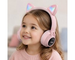 Kinder hoofdtelefoon - Draadloze koptelefoon Bluetooth met led kattenoortjes roze - DOBI MAX