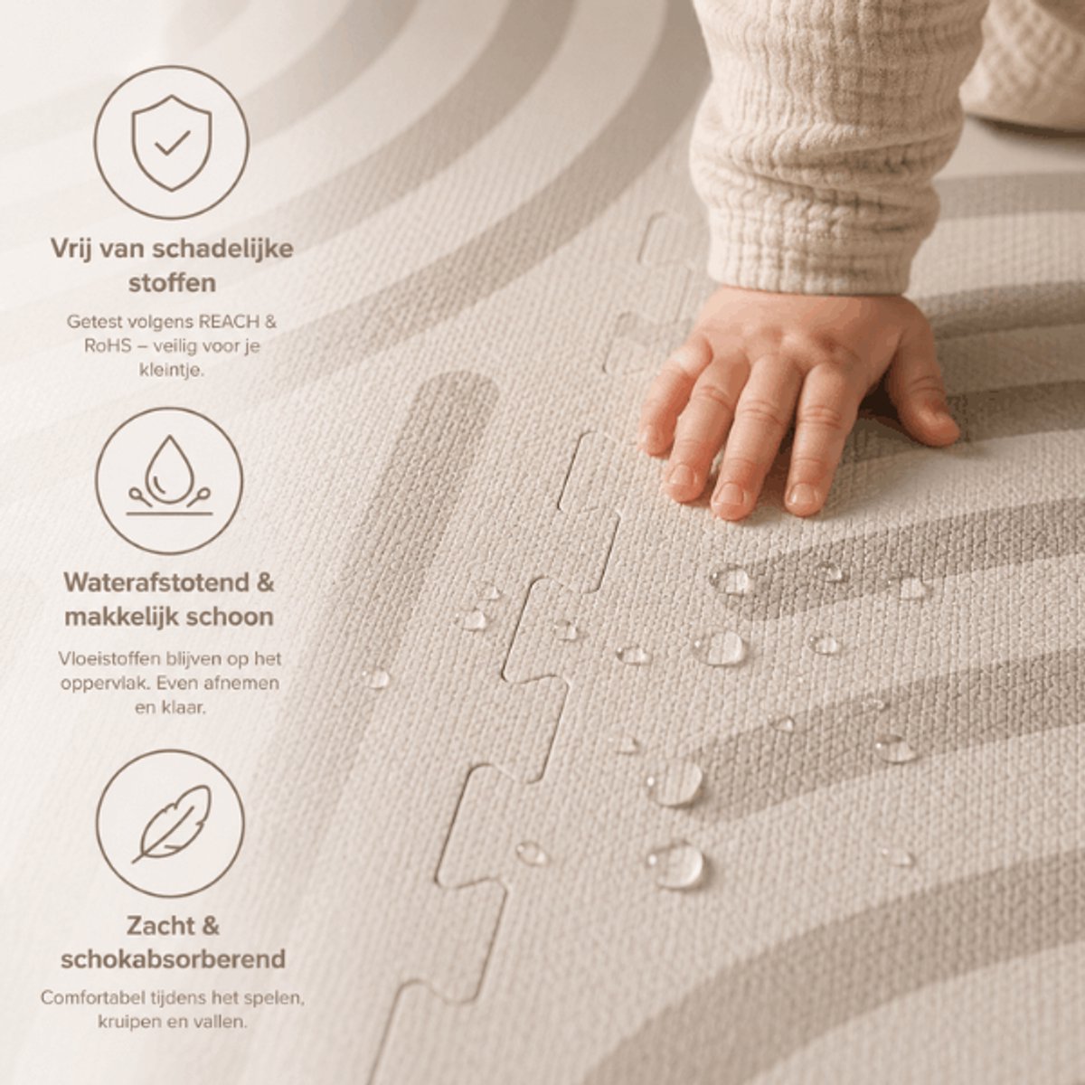 Broyari® Speelmat Baby 120x180 cm – Beige EVA Foam Puzzelmat – Waterafstotende Kruipmat voor Baby & Peuter – Vrij van Schadelijke Stoffen – Incl. Opbergtas — afbeelding 4