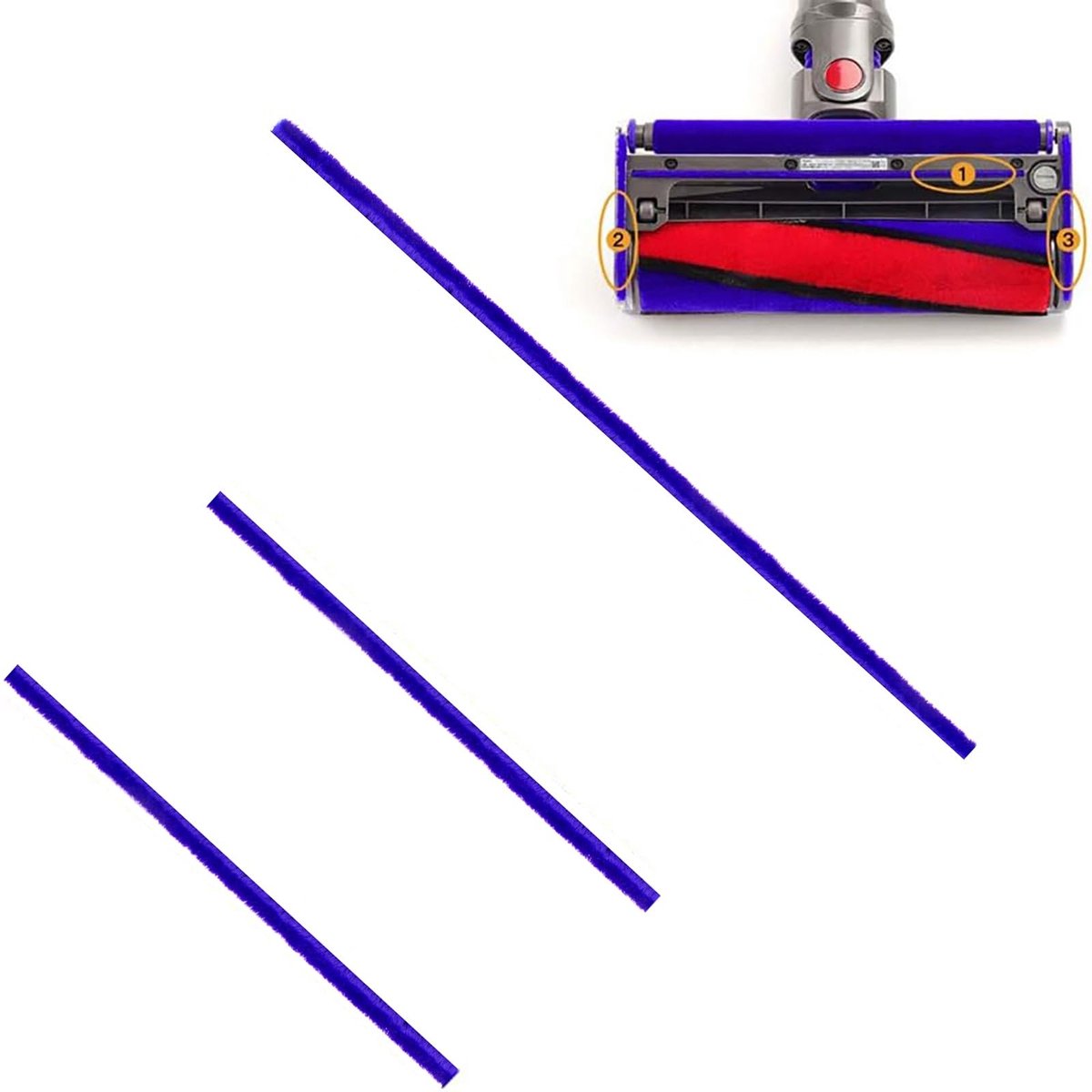 Dailygoods - Dailygoody - Pluche strips - Zachte rolkop - Hoogwaardig materiaal - Geschikt voor Dyson V7 V8 V10 V11 - 3 stuks voor optimale stofzuigervaring