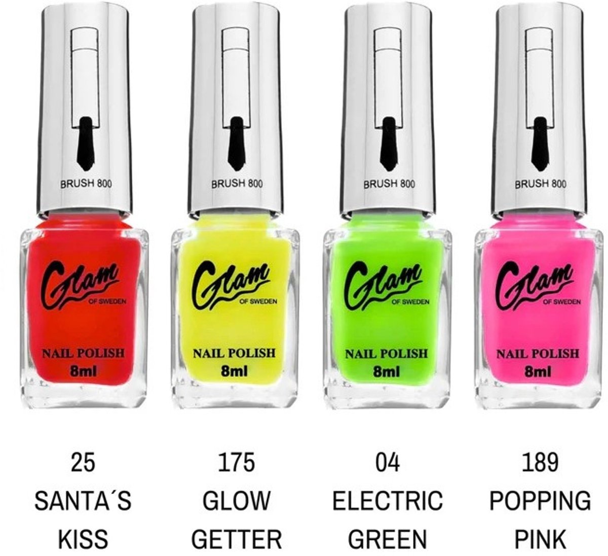 Glam of Sweden - Set met 4 flesjes mini nagellak - Rood - Geel - Groen - Roze - 8 ml inhoud per flesje