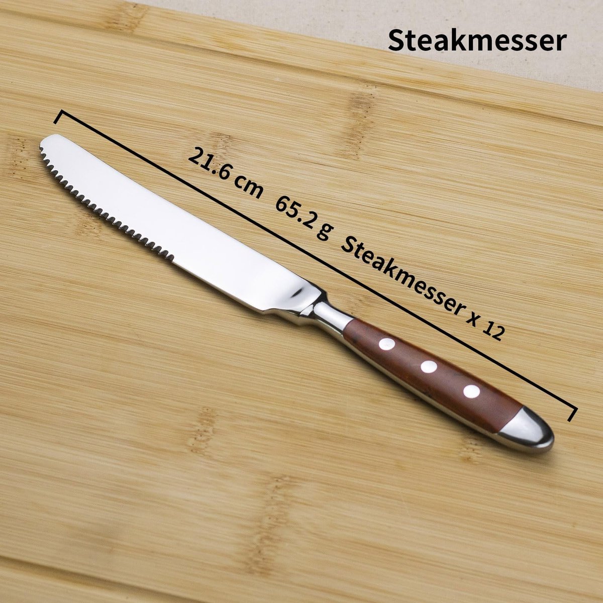 Dailygoods - Dailygoody - Steakmessen - Messenset - Gekarteld - Bruine handgrepen - Vaatwasserbestendig - Voor de eetkamer - Set van 12 stuks