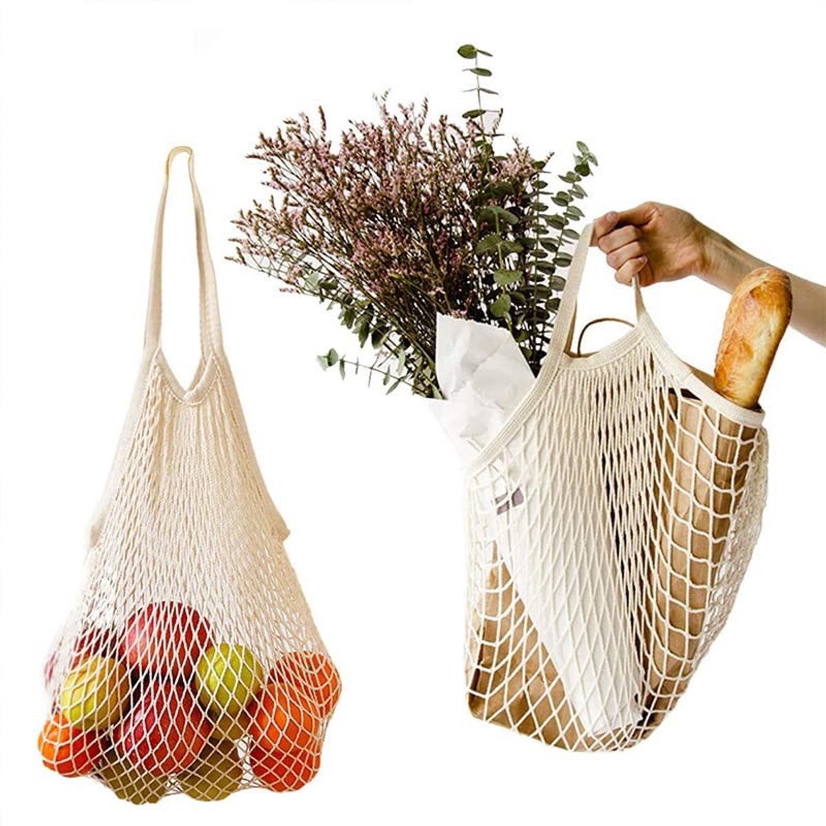 Dailygoods - Dailygoody - Vrouwen nettas boodschappentas - Herbruikbare boodschappentas - Opvouwbaar formaat - Katoenen nettas - Geschikt voor boodschappen - 38 x ...
