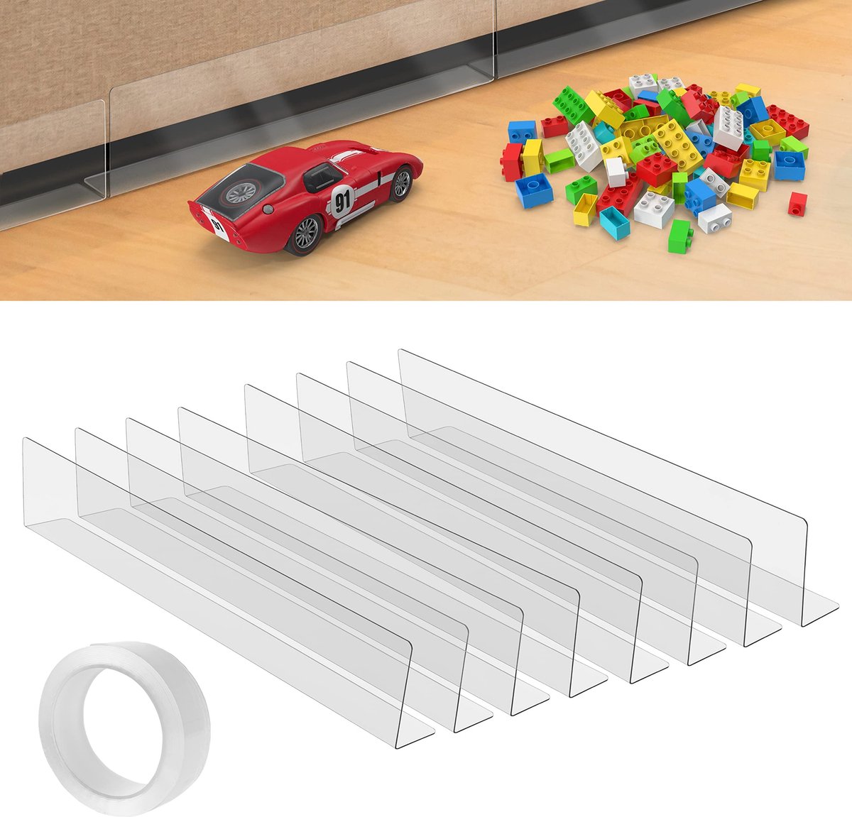 Dailygoods - Dailygoody - Meubel Blocker - Speelgoed Blockers - Vloerbeschermer voor Dieren - Transparant - Zelfklevende Plakband - Voorkomt Stof en Speelgoed Onde...