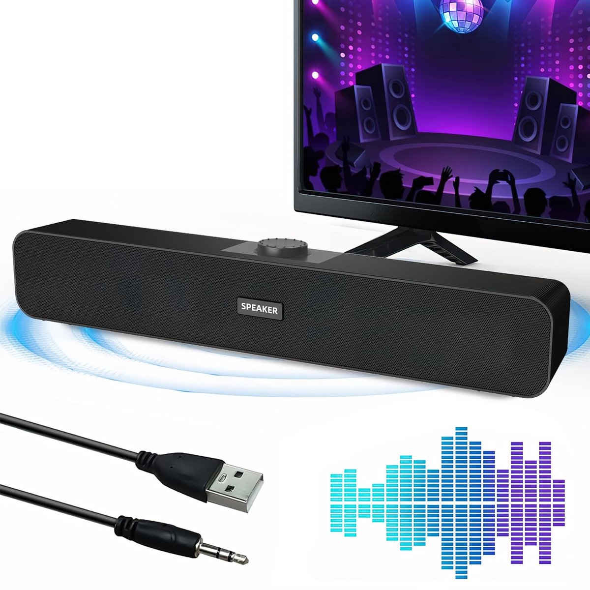 Allecto - PC-luidspreker - Stereogeluid - Compact en krachtig - Zwart - USB-aansluiting - Geschikt voor laptop, pc, smartphone, tablet en spelconsole