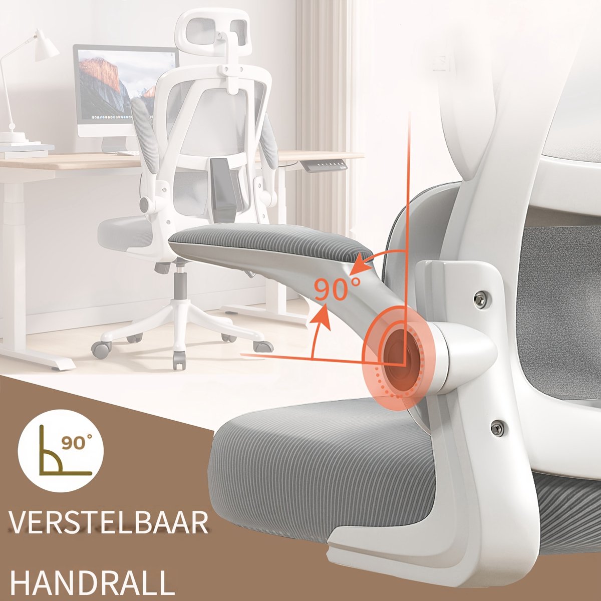 Ergonomische bureaustoel-Draadloze Stoffen Hoge Rug Computerstoel-Kantoorstoel Comfortabel met Armleuningen-Lendensteun-Hoofdsteun-Metaal thumbnail 2