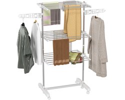 Stendino Verticale Pieghevole in Acciaio e Plastica con 6 Ruote en 3 Ripiani Regolabili, 142x55x172 cm