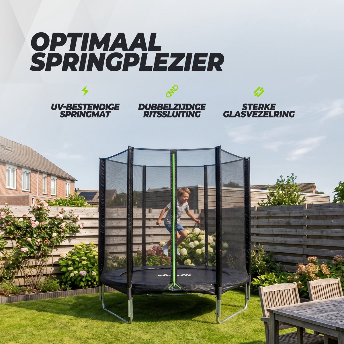 VirtuFit Trampoline met Veiligheidsnet - 183 cm - Inclusief Gratis Trap - Extra Veilig - UV- en Weerbestendig - Voor Kinderen en Volwassenen - Zwart — afbeelding 6