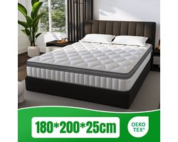 Fukstern Matras 180x200 - matras 25cm dik - 7 zones - pocketvering matras - Orthopedisch - OEKO-TEX Gecertificeerd - 10 Lagen Hoogwaardige Materialen - Anti-Allergische - Tweepersoonsmatrassen - medium - Voor Kinderen en Volwassenen