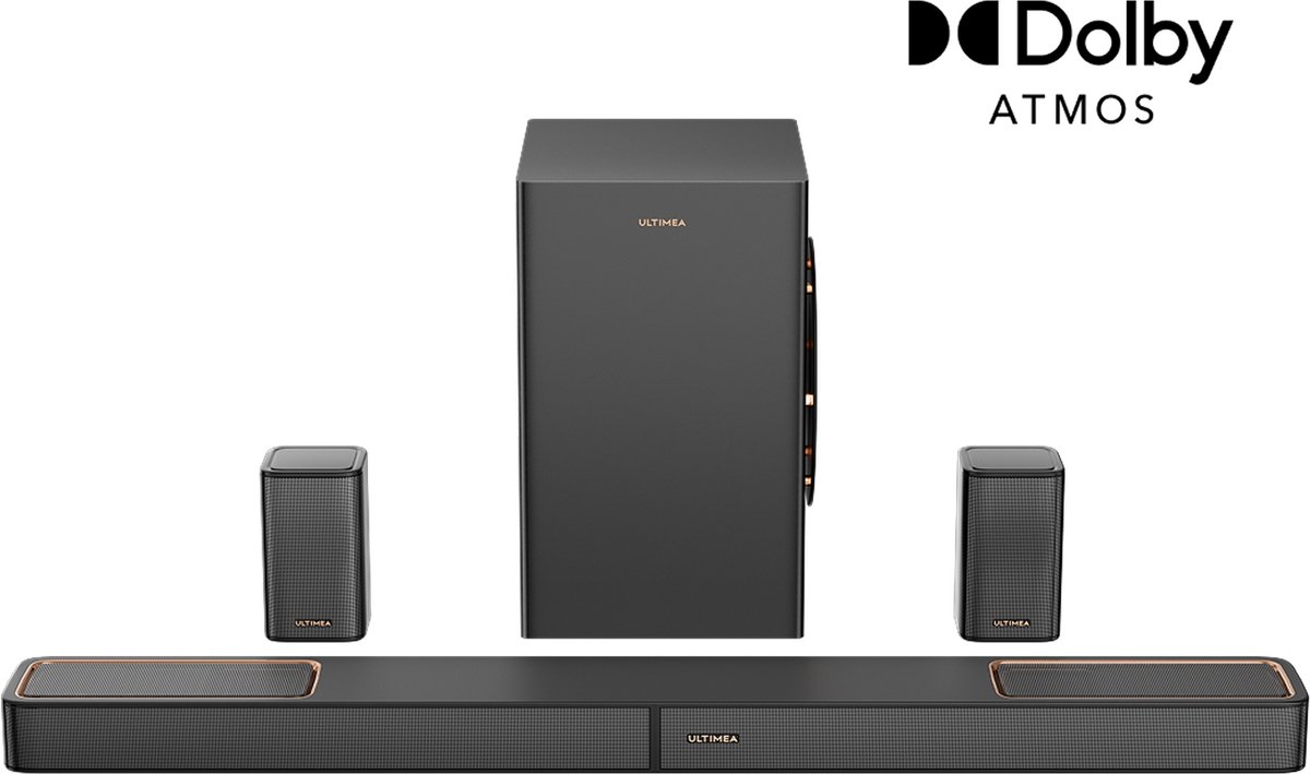 ULTIMEA 5.1.2-kanaals Dolby Atmos soundbar met 6,5" subwoofer, 2 surround speakers, HDMI eARC, Bluetooth 5.4 en app-bediening