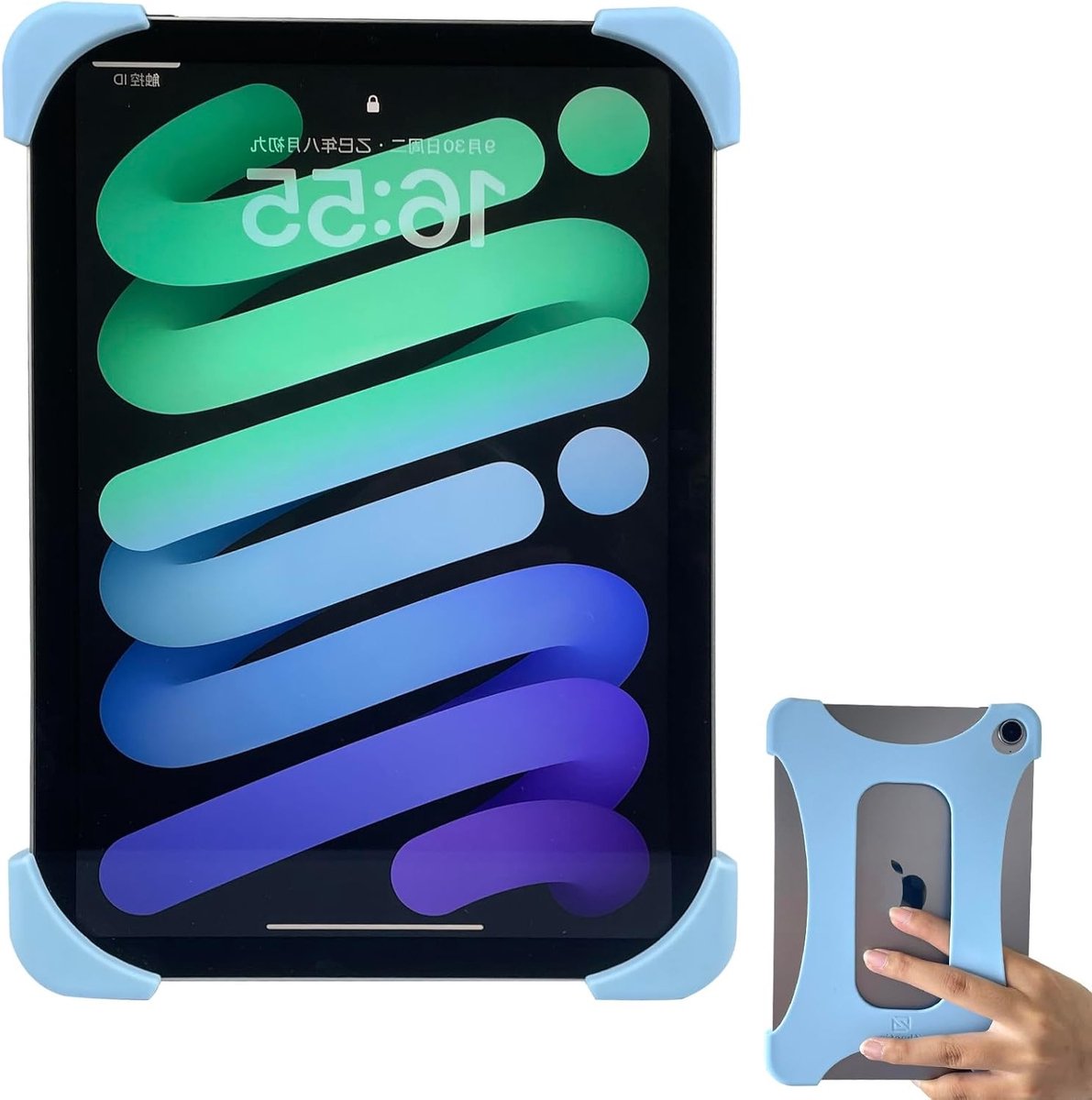 Non-slip silicone hand strap en vinger grip houder voor iPad Mini 6 en 7 - Blauw, 8.3 inch, ergonomisch en comfortabel
