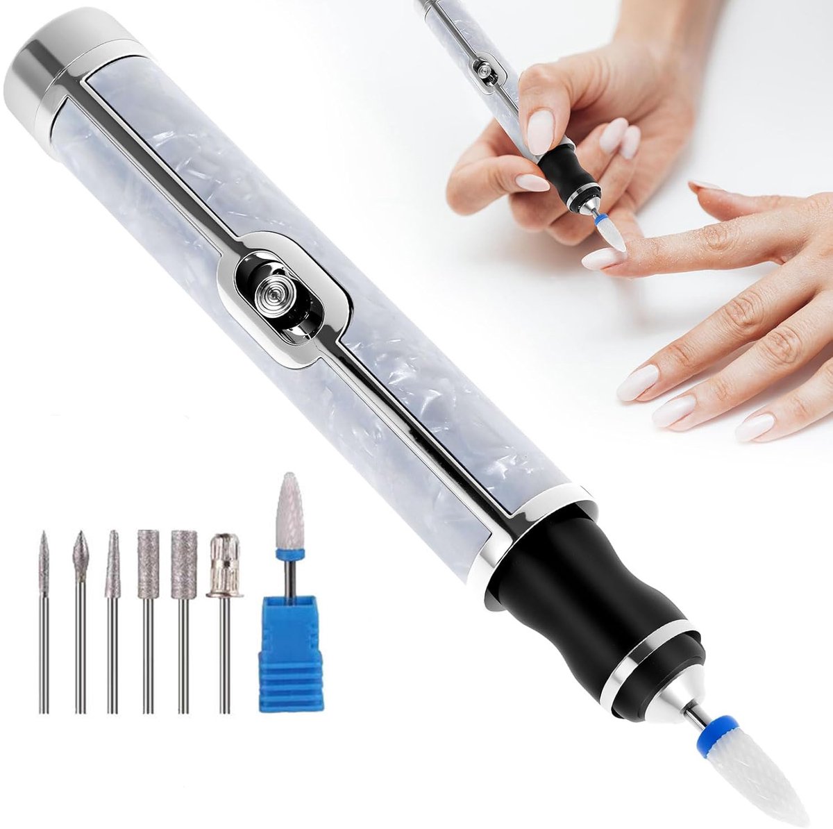 KZQ Elektrische Teennagelslijper voor Dikke Nagels - 4 Snelheden & Oplaadbaar - Nagelverzorging Set voor Knippen, Polijsten en Verwijderen - Geschikt voor Mannen en Vrouwen-Grijs