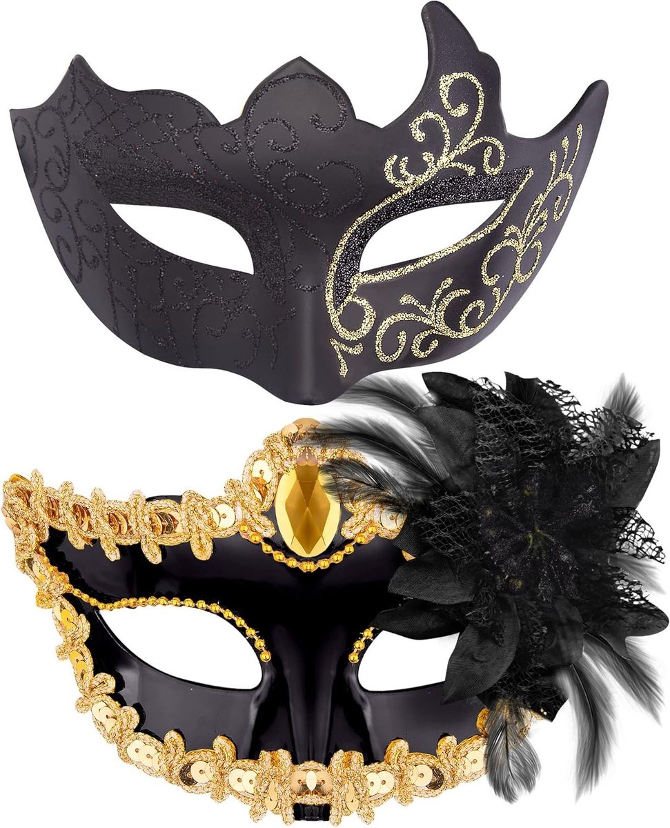 Masker voor feesten - plastic venetiaans - zwart en goud - schitterende uitstraling voor koppels - SnelShoppen