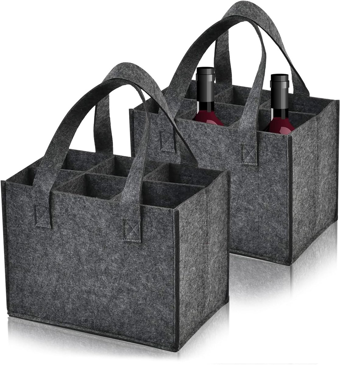Felt Bag voor 6 Flessen, 2-delige Tas met Compartimenten voor Bier, Drank en Picnics, Ideaal voor Feesten en Uitjes