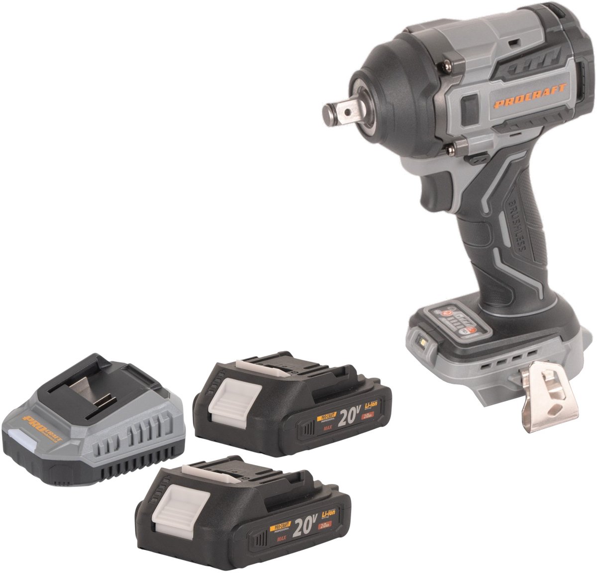 Procraft Industrial IW550Abb accu slagmoersleutel 20 V 550 Nm 1/2" + 2x accu 2,0 Ah + lader