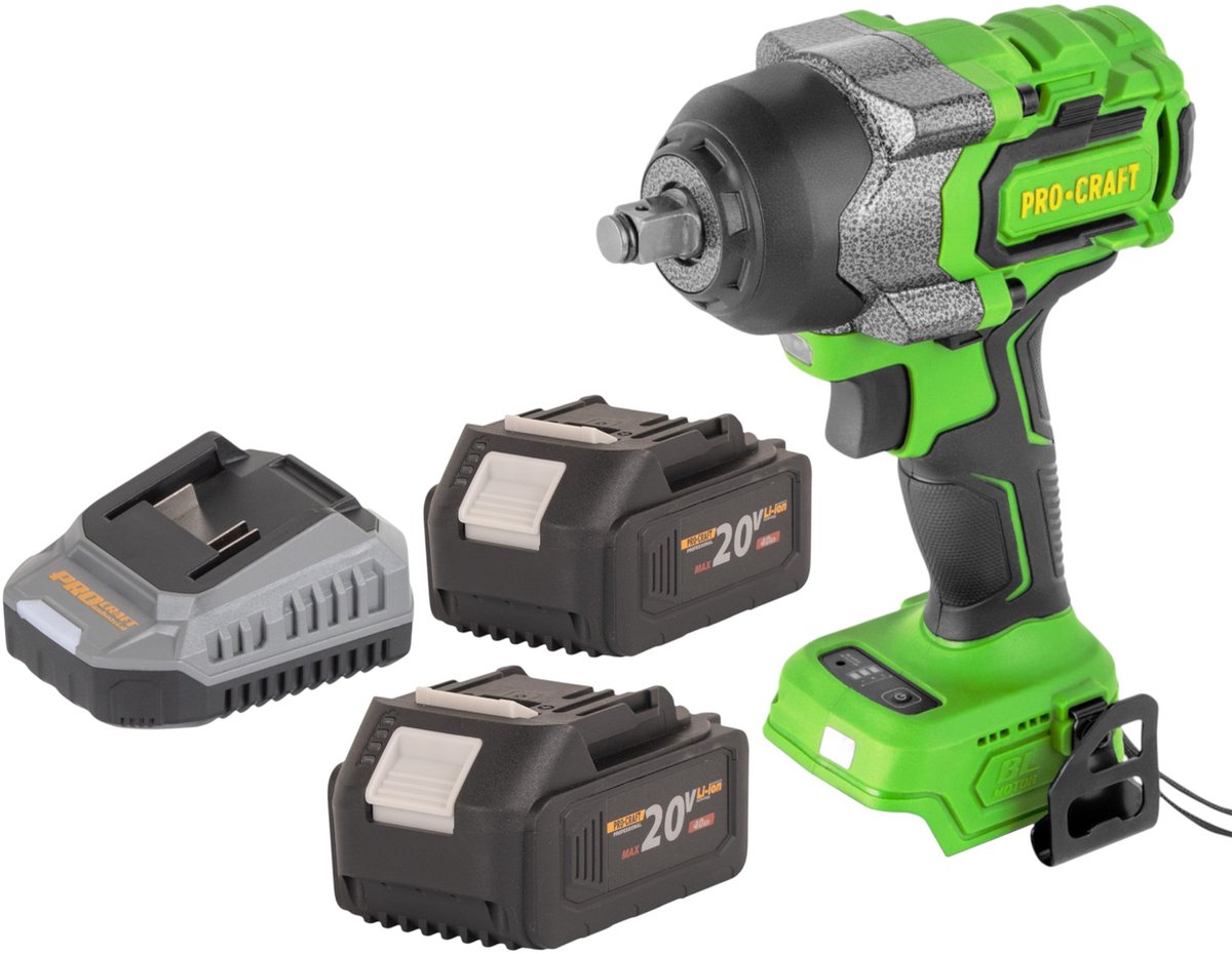 Procraft PWA36bb accu-slagmoersleutel 20 V 850 Nm 1/2" borstelloos + 2x accu 4,0 Ah + oplader