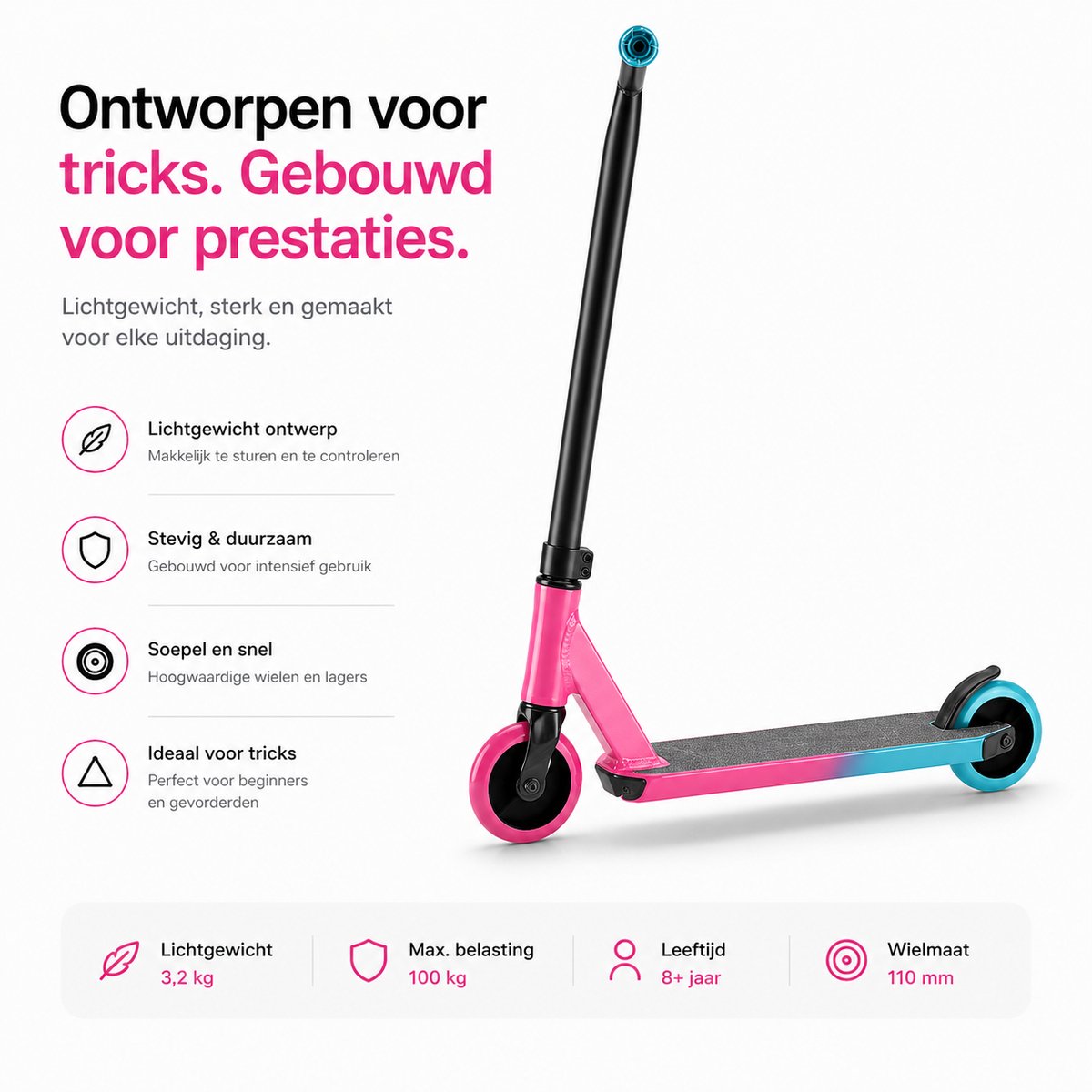 Suotu Stuntstep - Kinderstep - Maximale 78cm - Step 8+ Jaar - Stuntstep Jongens en meisjes - Aluminium - Roze/Groen/Zwart — afbeelding 8
