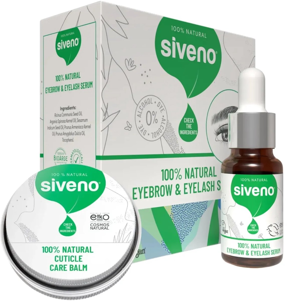 Siveno Schoonheid Verzorging Set, Wenkbrauw & Wimperserum - Nagelverzorgende Crème 2 Stuks