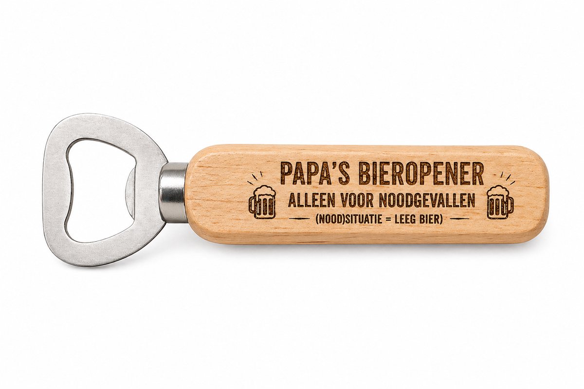 Gegraveerde Bieropener Papa – Papa’s Bieropener Alleen voor Noodgevallen – Origineel Vaderdag Cadeau | Maatwerk mogelijk
