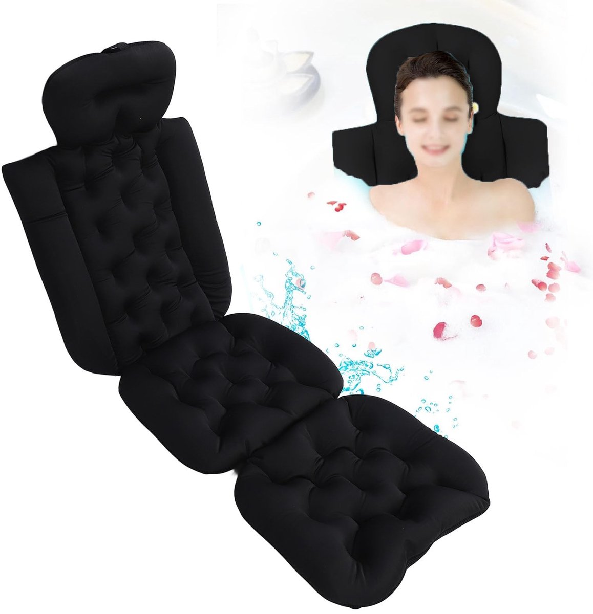 Allecto - Volledig Lichaamsbadkussen - Ergonomisch Ontwerp - Antislip Zuignappen - Zwart - Badkuip Kussen - Comfortabel Badplezier - Geschikt voor ...