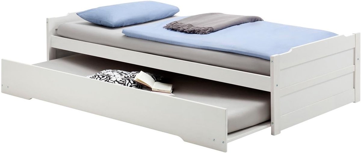 Uitschuifbaar Dagbed 90x190 cm met Opbergruimte en Logeerbed van Massief Grenen – Multifunctioneel Jeugdbed Wit Gelakt Cottage Stijl – HomebyNicole