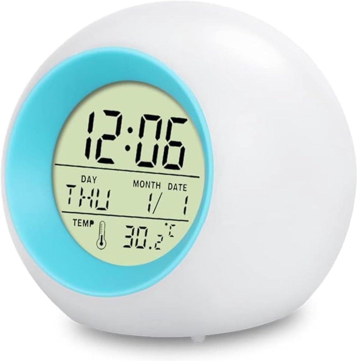 Oneay Digitale wekker voor kinderen – Met 7-kleuren nachtlampje, snooze-functie en temperatuurweergave – Geschikt voor peuters, jongens, meisjes en scholieren – Ideaal voor de slaapkamer of het nachtkastje – Werkt op batterijen - Blauw