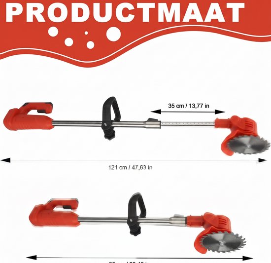 Traumheim®Kantenmaaier - Grastrimmer - Bosmaaier - Incl. 2 accu's en lader - Rood van Traumheim — afbeelding 5