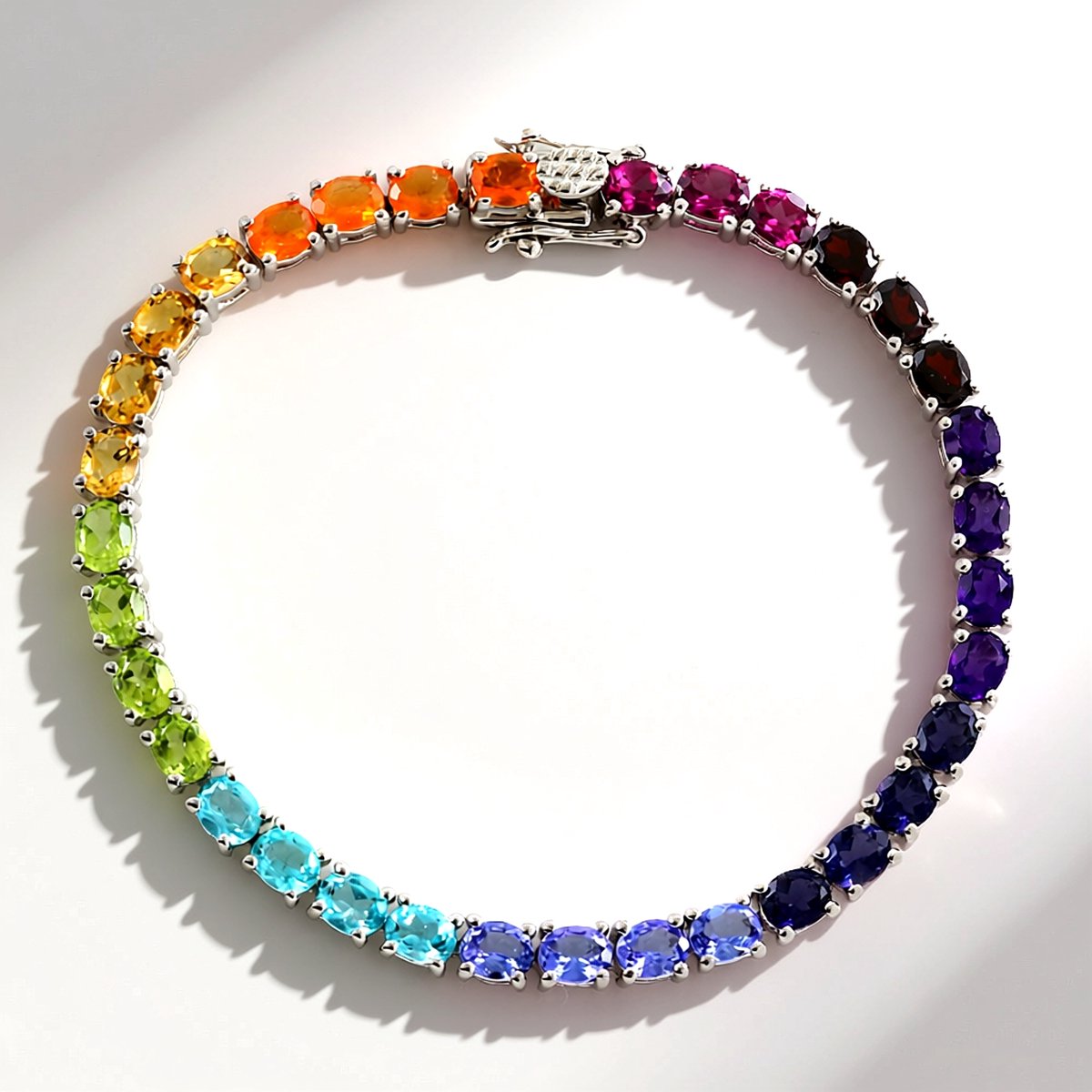 Cavill - Armband 925 Sterling Zilver Gerhodineerd - 9 75 ct Zambia Amethist Peridoot Citrien Ovaal Slijpsel - Elegant Kleurrijk