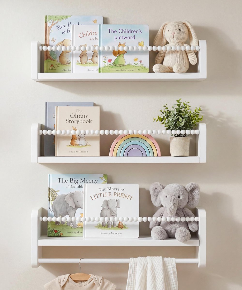 3 stuks wandboekenplankenset voor de kinderkamer – Houten wanddecoratie – Kleine zwevende opbergplank voor kinder- of slaapkamer – Kruidenrek voor de keuken – Wit