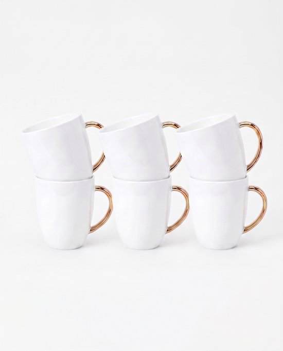 vtwonen - Mugs avec oreille - Set de 6 - Wit/ Or - Porcelaine - 250ml