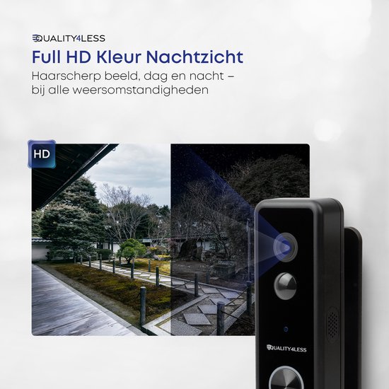 Quality4Less™ - Slimme Video Deurbel met dubbele camera - 2K Ultra HD - Werkt draadloos & bedraad - Wifi deurbel - Zonder abonnement - Incl. draadloze gong en 32GB SD-Kaart - (T-ring geluid) - Zwart van Merkloos — afbeelding 2