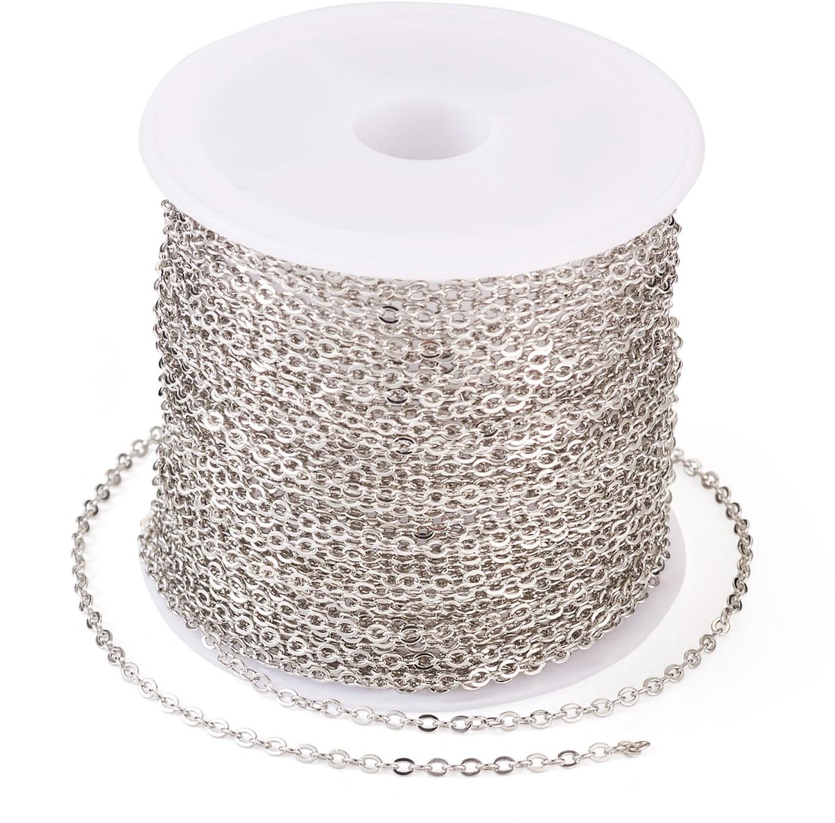 Allecto - Platina Gecoate IJzeren Ketting - Geschikt voor Sieradenmaken - 33Feet - Duurzaam en Sterk - Creatief Project - 2x1mm - Perfect voor DIY