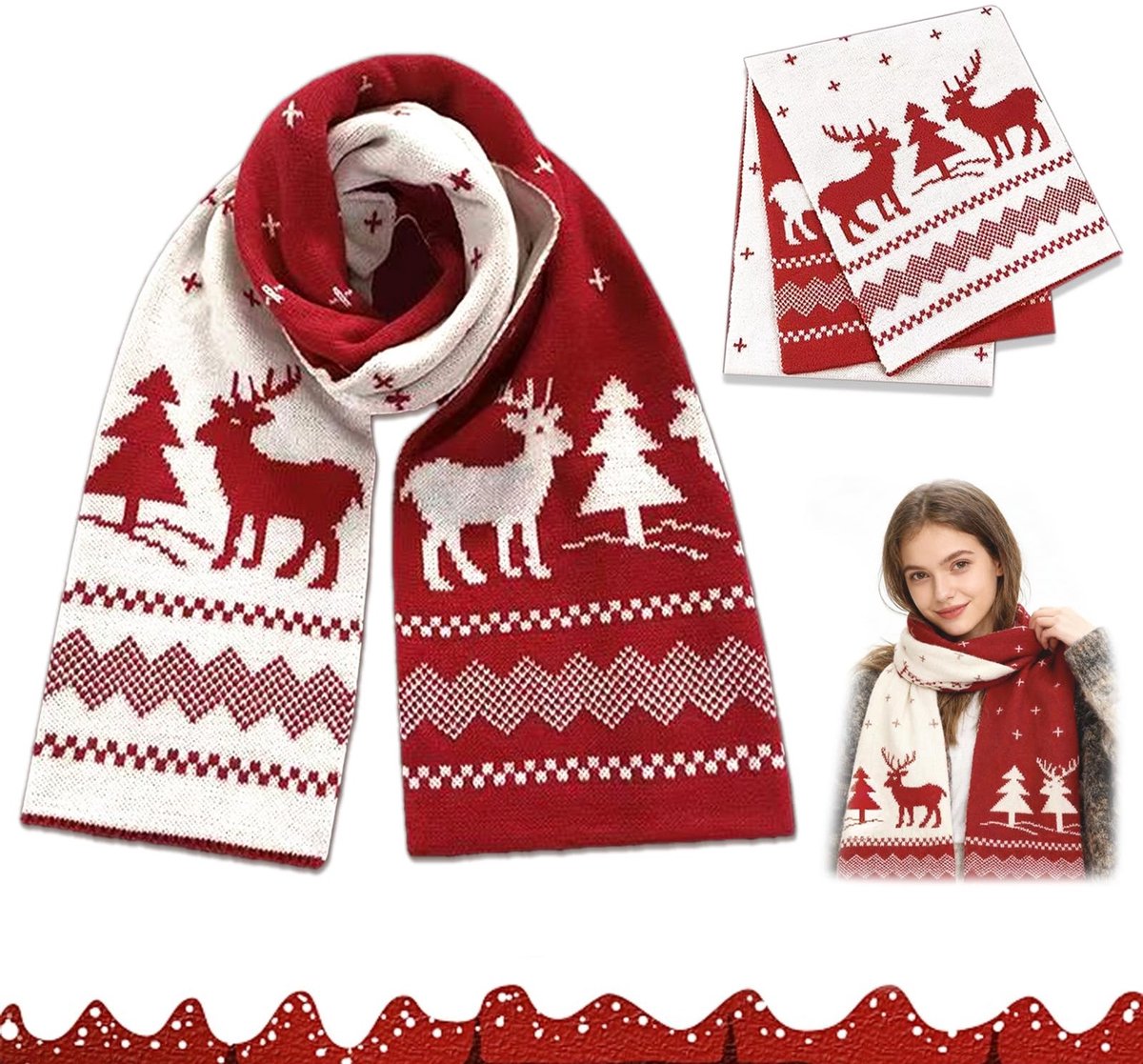 Allecto - Dames Sjaal met Kerstmotief - Warme Gebreide Sjaal voor de Winter - Ideaal voor de feestdagen - Gezellig en Stijlvol - Sjaal met kerstdes...