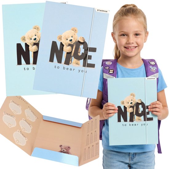 Beertje, A4 schoolmap met elastiek voor meisjes, voor documenten, tekeningen, schoolspullen