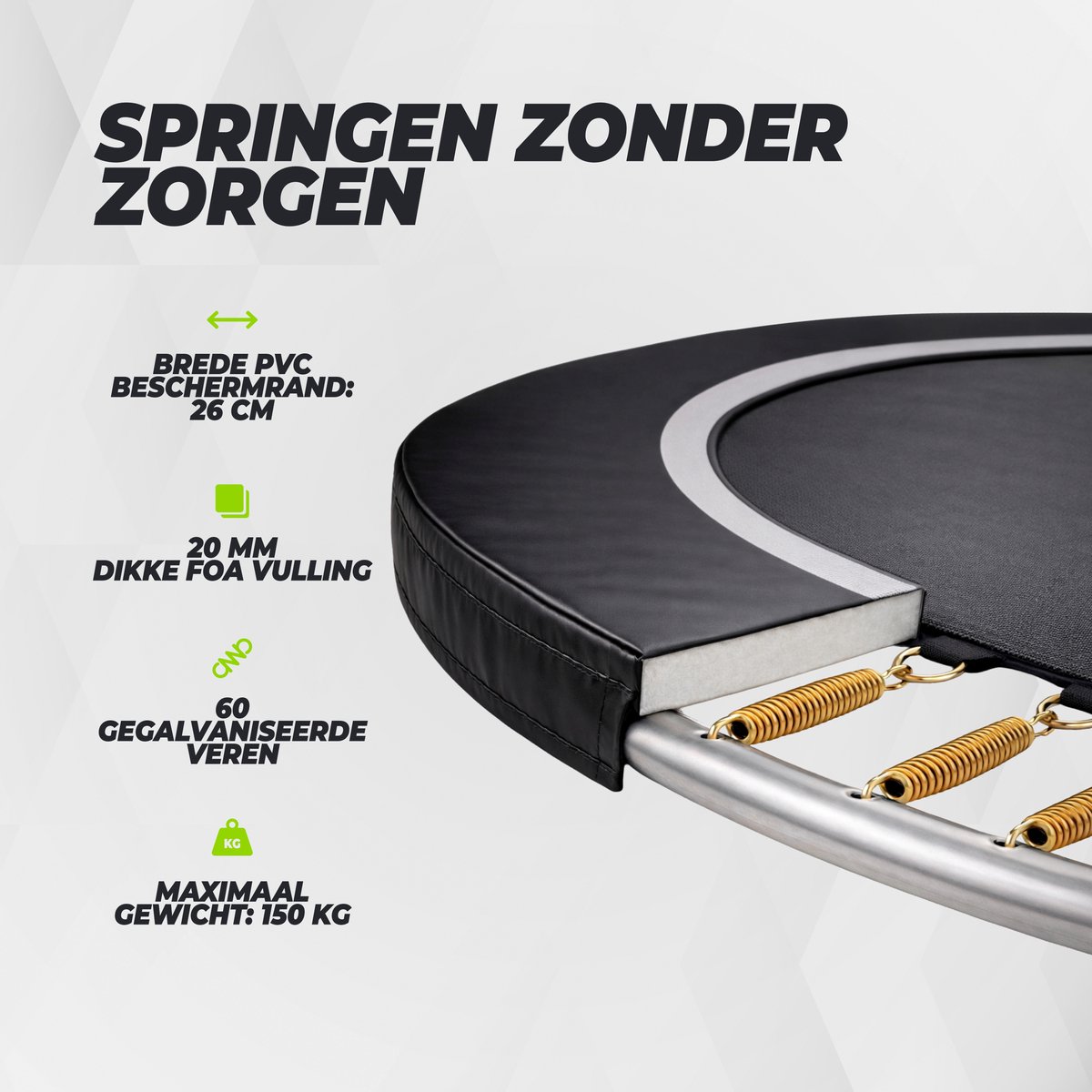VirtuFit Premium Trampoline met Veiligheidsnet - Ø 305 cm Diameter - Incl. Beschermrand - Extra Veilig - Gratis trap - Water- en UV-bestendig - Max. 150 kg - Voor Kinderen en Volwassenen - Zwart — afbeelding 11