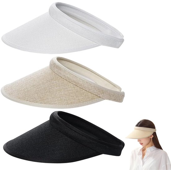 Zonneklep - 3 stuks - Zonnehoed - voor dames en heren - verstelbaar - One-size - UV-bescherming - strandpet - Stoffen bekleding - Hiking Fishing Hats - voor outdoor, golf, tennis, honkbal, hardlopen, sport - Beige/zwart/wit
