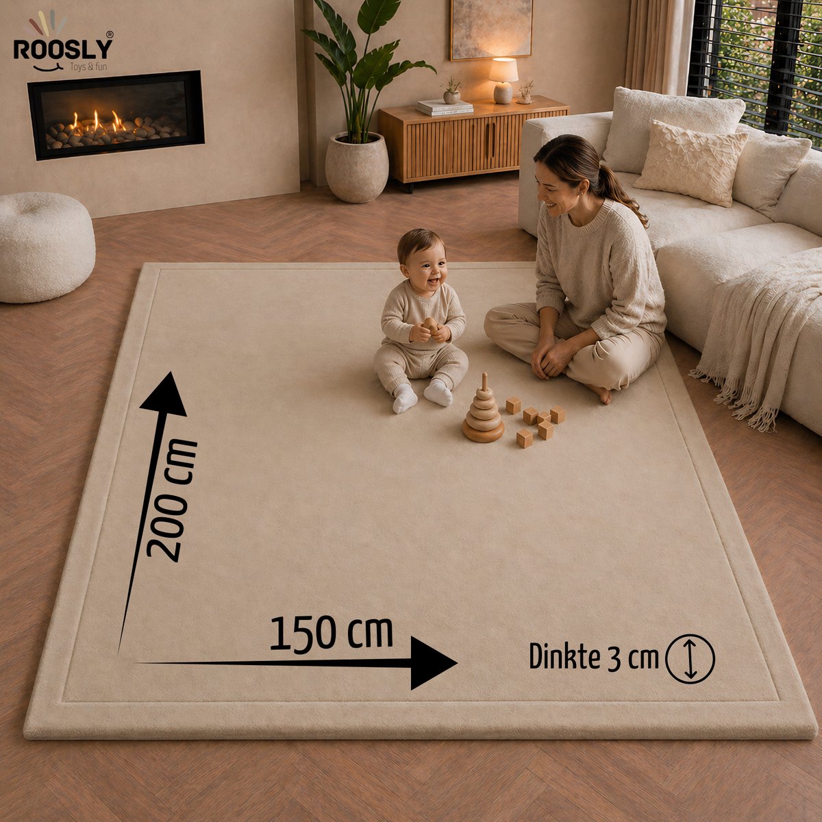Roosly Speelmat Baby Sand Beige 150x200cm - Fluweel & Traagschuim thumbnail 2